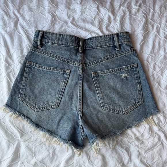 Zara Blue Jean Shorts Distressed High-Waisted Short - Picture 6 of 7